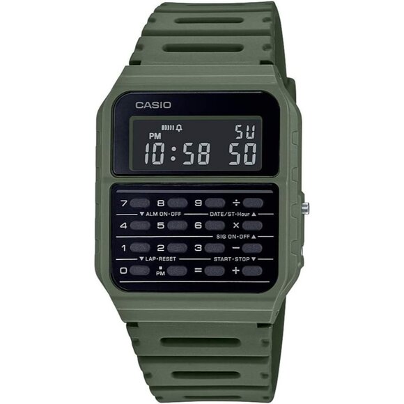 Casio Men's Green Ca53w Vintage Data Bank Water Resistant Resin Band Stopwatch - Picture 1 of 3